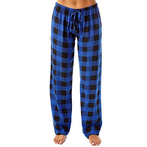 tuwiwol Frauen Lange Hose Lässig Atmungs Frühjahr Sommer Plaid Schlafzimmer Lose Mädchen Schlafen Hosen Nachtwäsche Kleidung, Dunkelblau, S von tuwiwol