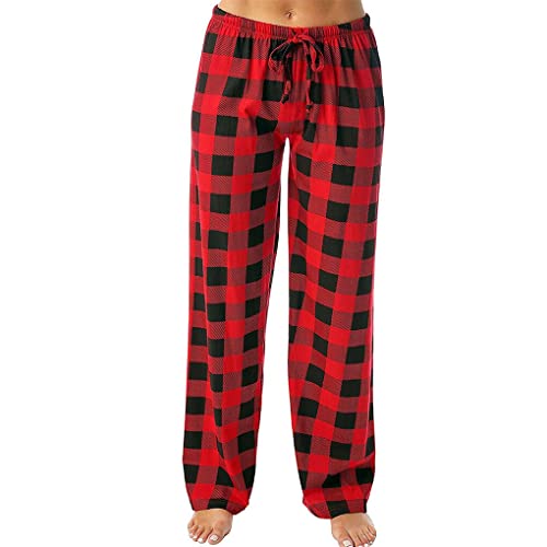 tuwiwol Frauen Lange Hose Lässig Atmungs Frühjahr Sommer Plaid Schlafzimmer Lose Mädchen Schlafen Hosen Nachtwäsche Kleidung, Rot, XXL von tuwiwol