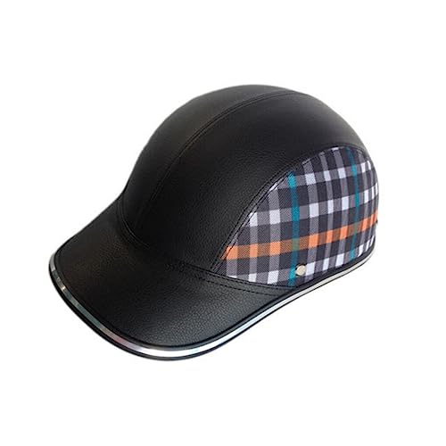 tuwiwol Motorrad Vintage Helm Farbe Passende Baseball Caps Frauen Männer Radfahren Halbe Gesicht Leder Sicherheit Fahrräder Kopfbedeckung, Schwarz kariert von tuwiwol