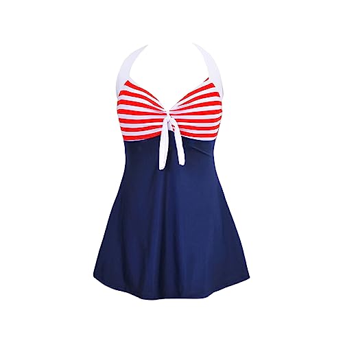 tuwiwol Pool Party Frauen Schwimmen Kleid Strand Casual Style Mädchen Chinlon Bademode Damen Badeanzug Sonnenanzug Kleidung, Rot Weiß Streifen, 2XL von tuwiwol