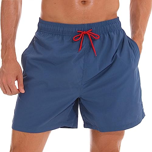 tuwiwol Sommer Herren Strand Shorts schnell trocknend Laufhose Sport Bodybuilding Trainingshose einfarbige Jogginghose zum Schnüren, Purpurblau, XL von tuwiwol