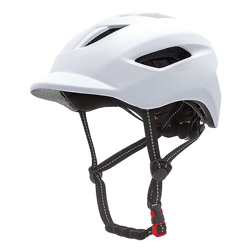 tuwiwol Ultimativer Komfort und Sicherheit, Verstellbarer Fahrradhelm mit LED Rücklichtern, PC Skateboard Helm, Helm, Rennrad, atmungsaktiv, reines Weiß, L (58 61 cm) von tuwiwol