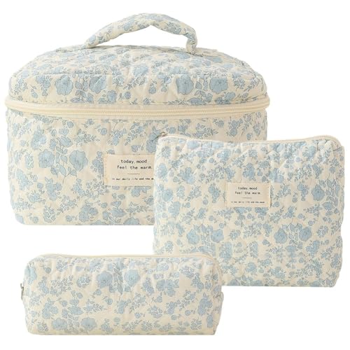 Women's Travel Cosmetic Bag, Quilted Toiletry Bag with Beautiful Floral Pattern, Kawaii Toiletry Bag, Cotton Floral Make Up Bag, Large Capacity Wash Bag for Children, Girls, Suitcase von twirush
