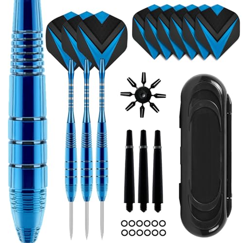 twirush Dart-Set mit Stahlspitze, professionelles 24 g Metall-Dart-Set mit 9 Dart-Flights, 3 Aluminium-Schäfte, 12 Gummi-O-Ringe, 1 Dart-Schutzhülle und Dart-Etui (blau) twirush Dart-Set mit Stahlspitze, professionelles 24 g Metall-Dart-Set mit 9 Dart-Flights, 3 Aluminium-Schäfte, 12 Gummi-O-Ringe, 1 Dart-Schutzhülle und Dart-Etui (blau) von twirush