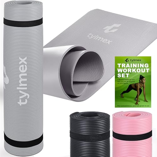 Tylmex Matte Yogamatte Rutschfest Dicke 8mm Sportmatte für Yoga Pilates Fitness Gymnastik Outdoor und Zuhause mit Tragegurt und Übungskomplex - Grau4 Tylmex Matte Yogamatte Rutschfest Dicke 8mm Sportmatte für Yoga Pilates Fitness Gymnastik Outdoor und Zuhause mit Tragegurt und Übungskomplex - Grau4 von tylmex