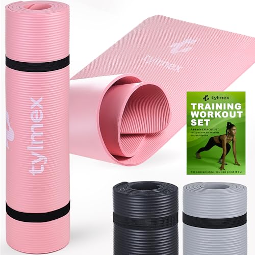 Tylmex NBR YogaMatte Rutschfest mit Tragegurt und Habit Trackern - 8 mm Dicke Yoga Matte - Gymnastikmatte für Workout und Heimtraining - Hellpink Sportmatte… von tylmex