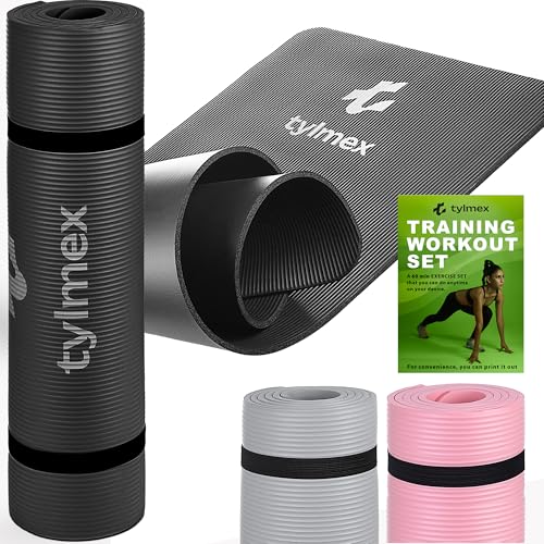 Tylmex Matte Yogamatte Rutschfest Dicke 8mm Sportmatte für Yoga Pilates Fitness Gymnastik Outdoor und Zuhause mit Tragegurt und Übungskomplex - Schwarz von tylmex