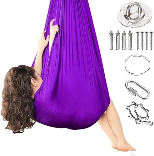 Aerial Yoga Hängematte Set, Aerial Yoga Swing Air Fliegen, Nestschaukel, Yoga-Schaukel Hammock Swing 200 Kg Max. Tragfähigkeit Mit Beschläge, Anti-Gravity-Übungen(Purple,280x100CM/110x39in) von tylxayoxa