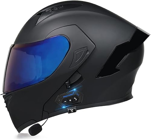 Bluetooth-Modularer Motorradhelm, Integral-Klapphelm, ECE-geprüft, Bluetooth, Integrierter Helm Mit Doppelvisier for Erwachsene, Männer Und Frauen(F,XL:59~60cm) von tylxayoxa