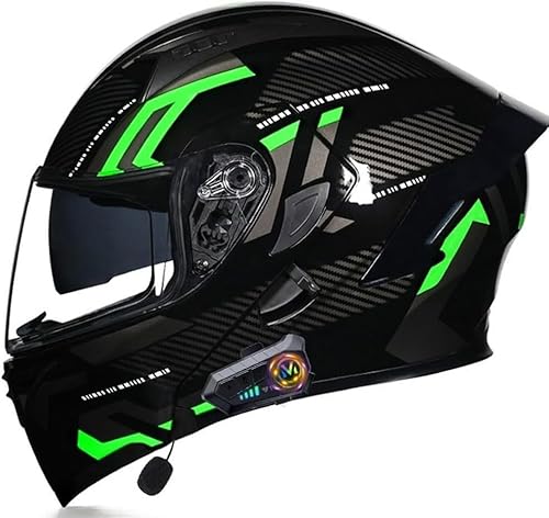 Bluetooth-Modularer Motorradhelm, Integral-Klapphelm Mit Doppelvisier, DOT/ECE-Zulassung, Mit Doppellautsprecher Und Mikrofon, for Erwachsene, Männer, Frauen(D,XL:61~62cm) von tylxayoxa