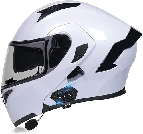 Bluetooth-Modularhelm for Motorräder, Integral-Klapphelm, DOT/ECE-geprüft, Mit Doppelvisier, Integriertem Lautsprecher-Headset-Mikrofon, for Automatische Anrufannahme(E,XXL:61~62cm) von tylxayoxa