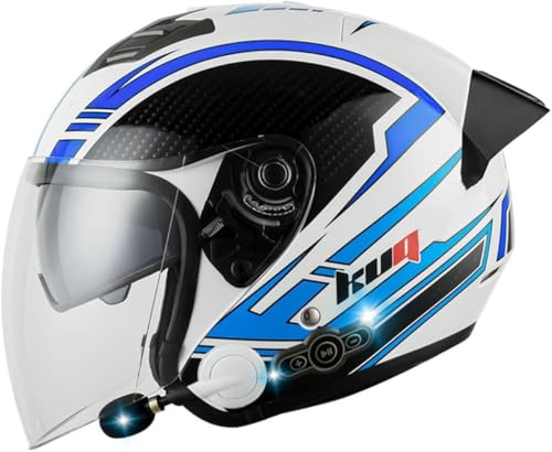 Bluetooth-Motorrad-Halbhelm Mit Offenem Gesicht, Niedriges Profil, Retro-Cruiser-Chopper-Scooter-Tourenhelm, Zugelassener Motorrad-Sturzhelm, Jethelm for Erwachsene, Männer Und Frauen(B,63-64) von tylxayoxa