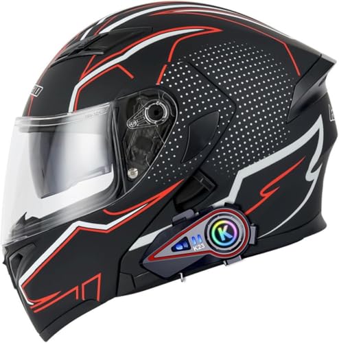 Bluetooth-integrierter Klapphelm for Motorradfahrer, DOT/ECE-geprüfter Integralhelm for Motorradfahrer Mit Doppelvisier, for Alle Jahreszeiten, for Männer, Frauen Und Erwachsene(D,M:57~58cm) von tylxayoxa