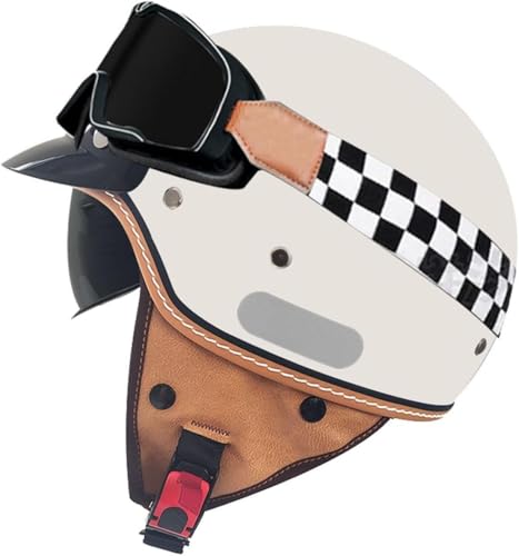 Motorrad-Halbhelm Mit Offenem Gesicht, Niedriges Profil, Retro-Cruiser-Scooter-Tourenhelm Mit Schutzbrille, Deutscher Stil, Motorrad-Sturzhelm, Jethelm, DOT/ECE-zugelassen, for Männer Und Frauen(C,XL von tylxayoxa