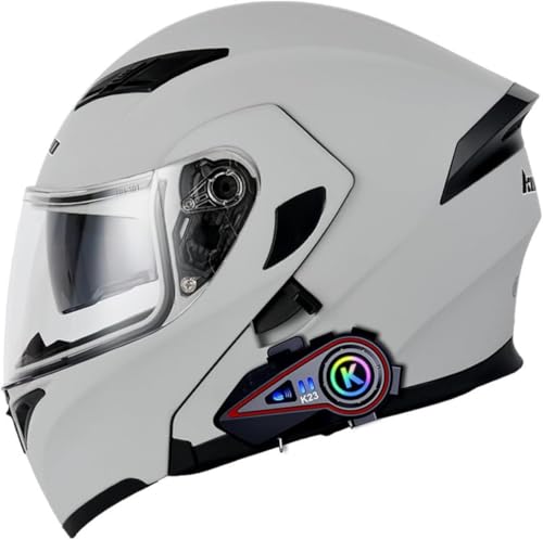 Motorradhelme Bluetooth-Klapphelme for Motorradfahrer, Sturzhelm, Modularer Streetbike-Helm Mit Visier Und Mikrofon, Geräuschfrei, DOT-zugelassener Helm for Erwachsene(E,XL:61~62cm) von tylxayoxa