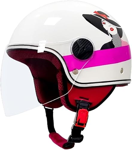 Retro 3/4 HelmErwachsener Offener Motorradhelm Männer Und Frauen Motorradhelm for Moped ECE/DOT, Transparentes Visier(C) von tylxayoxa