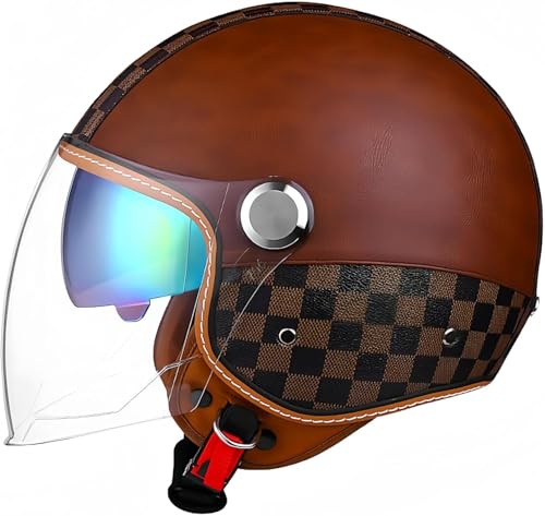 Retro Deutsche Halbhelme Motorrad-Jethelm for Damen Und Herren, Jethelm Mit Sonnenblende, Halbschalenhelm, DOT/ECE-zertifizierter Roller-Mopedhelm(E,L=60-62cm) von tylxayoxa