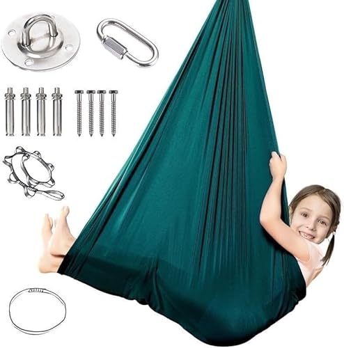 Sensory Swing, Therapieschaukel, Yoga Aerial Yogatuch Inkl. Befestigungsmaterial | Hängematte Hängesessel | Nylon Yoga Tuch Zum Aufhängen | Yoga Hängematte, Schaukeltuch(Green,150x280CM/59x110in) von tylxayoxa