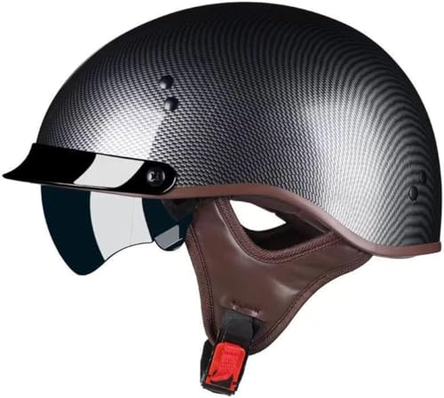 Stilvoller Retro-Halbhelm for Motorräder, ECE-geprüft, Offener Vintage-Motorradhelm Mit Verstellbarer Schnellverschlussschnalle for Straßenscooter(C,M:57-58CM) von tylxayoxa