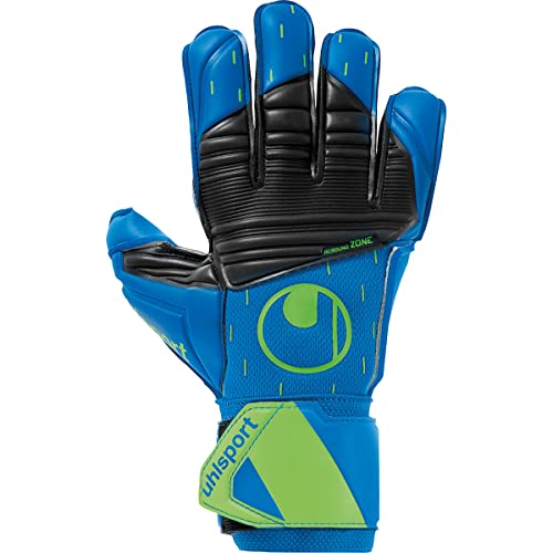 uhlsport AQUASOFT Torwarthandschuhe Torhüter Keeper Fußball Soccer Gloves mit Handgelenk-Fixierung - speziell für Nasswetter - Pacific blau/schwarz/Fluo grün - Größe 9.5 von uhlsport