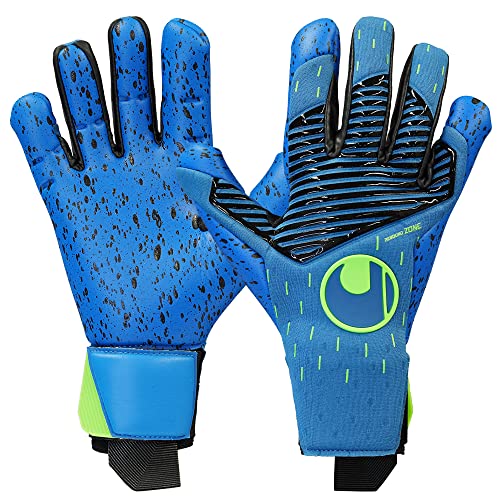 uhlsport AQUAGRIP HN Torwarthandschuhe Torhüter Keeper Fußball Soccer Gloves mit Handgelenk-Fixierung - speziell für Nasswetter - Pacific blau/schwarz/Fluo grün - Größe 7 von uhlsport