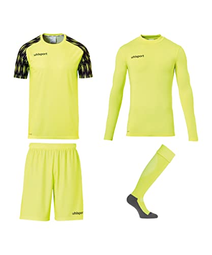 uhlsport Reaction Goalkeeper SET Torwart Torhüter Fußball Set aus Shirts, Shorts, Baselayer und Fußballsocken/Stutzen, komplettes Set für Erwachsene und Jugendliche - fluo gelb/schwarz - Größe 128 von uhlsport