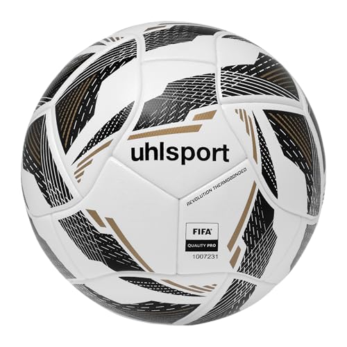 uhlsport Revolution Thermobonded Fußball Spielball für Erwachsene - Thermisch verklebt mit haltbarem Material - FIFA Quality PRO Zertifiziert, weiß/schwarz/Gold uhlsport Revolution Thermobonded Fußball Spielball für Erwachsene - Thermisch verklebt mit haltbarem Material - FIFA Quality PRO Zertifiziert, weiß/schwarz/Gold von uhlsport