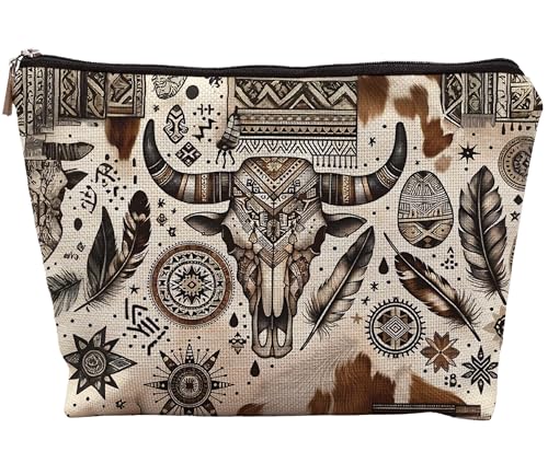 uinwk Boho Western-Make-up-Tasche, ethnisch, westlich, südwestlich, Azteken, Stammes-Kosmetiktasche für Frauen, Cowgirl-Geschenke, Western-Mädchen-Geschenke, Cowgirl-Sachen, Western-Make-up-Tasche von uinwk