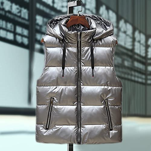 &ET Westen Damen,Damen Weste Glossy Loose Silbergrau Abnehmbare Kapuzen Warme Ärmellose Jacke Mit Reißverschluss Gepolsterte Taschen Herbst Winter Baumwolle Weste Für Männer Und Frauen,XL &ET Westen Damen,Damen Weste Glossy Loose Silbergrau Abnehmbare Kapuzen Warme Ärmellose Jacke Mit Reißverschluss Gepolsterte Taschen Herbst Winter Baumwolle Weste Für Männer Und Frauen,XL von &ET