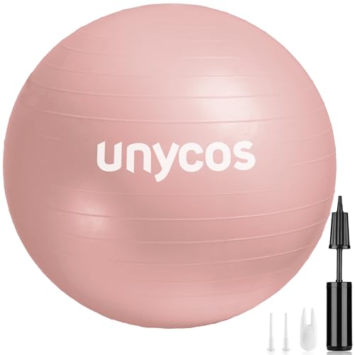 unycos - Gymnastikball 65 cm Sitzball Trainingsball für Yoga, Fitness, Medizinball, Balance Ball, Core Training Strength, Pilates-Ball | Inkl. Pumpe, BPA-Frei, Anti-Burst (Hellrosa mit Logo) von unycos