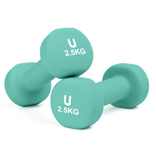 unycos - Kurzhanteln Neopren 2er Set von 2,5 kg, Rutschfest, Anti-Roll-Design, Bequemer Griff, Krafttraining, Fitness, Pilates, Training, Fitnessstudio (Türkis) von unycos