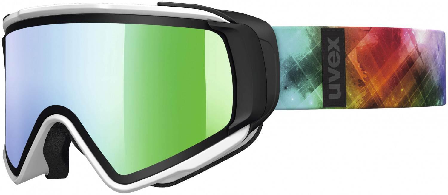 uvex Jakk Take off Skibrille (1226 white mat, double lens cylindric, litemirror green/glow green/blue) von uvex