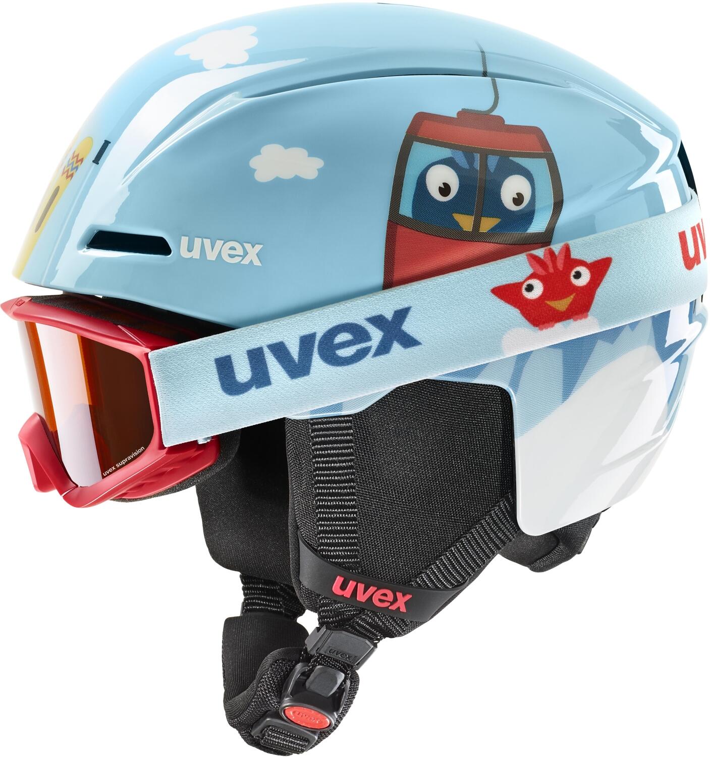 uvex Viti Kinder Skihelm Set (46-50 cm, 10 light blue birdy) von uvex