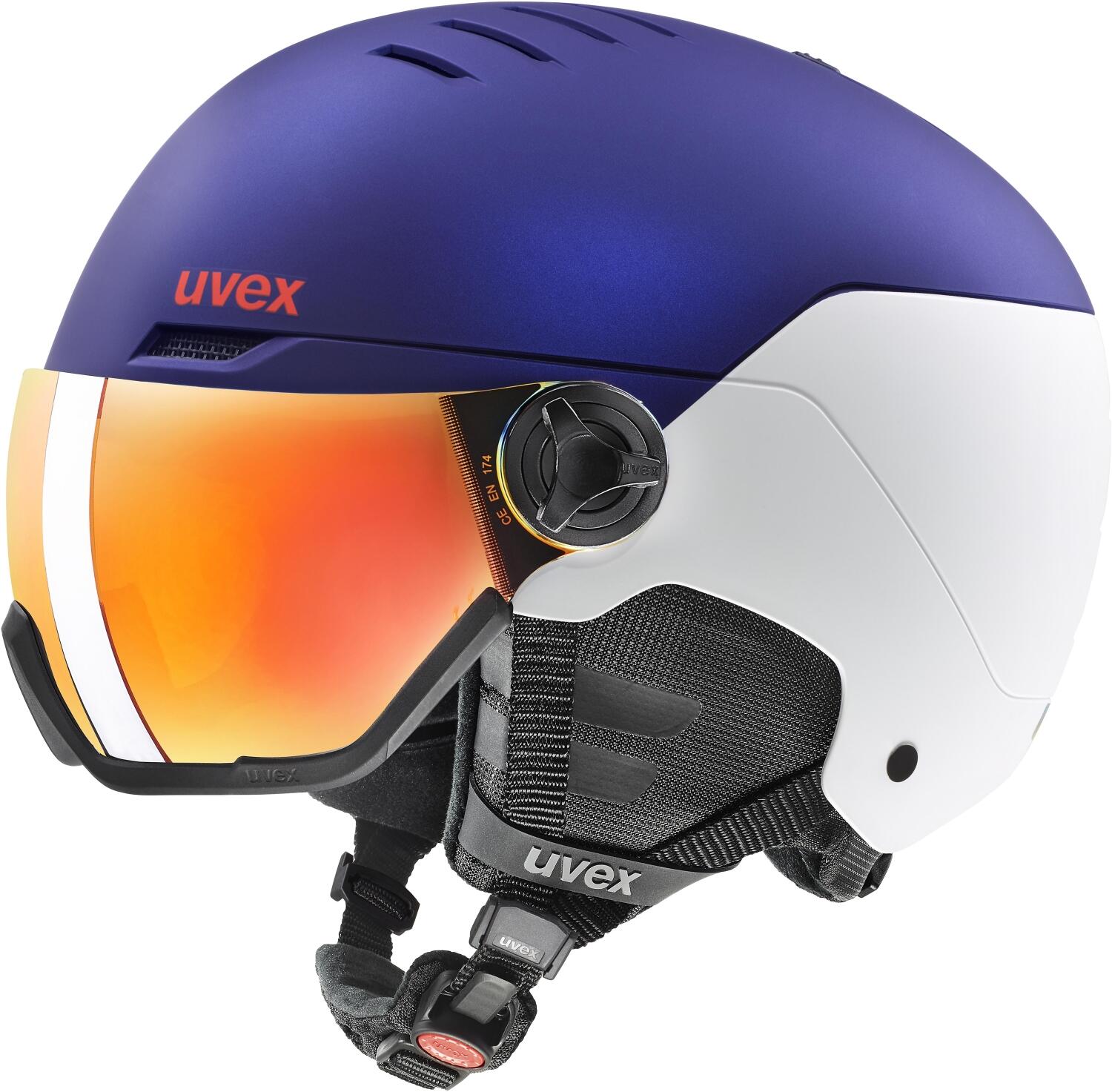 uvex Wanted Visor Skihelm (58-61 cm, 90 purple bash/white matt) von uvex