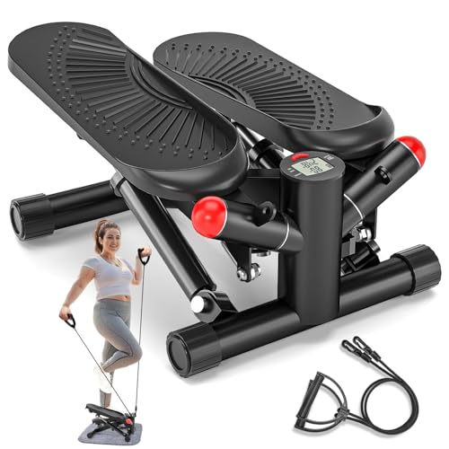 Mini Stepper für Zuhause mit Power Ropes, Höhenverstellbar Up-Down Swing Stepper mit LCD-Monitor, Stepper Hometrainer für Anfänger & Fitness Trainingsgerät 150kg Bein/Arm Trainer Home Fitness Exercise von vannect