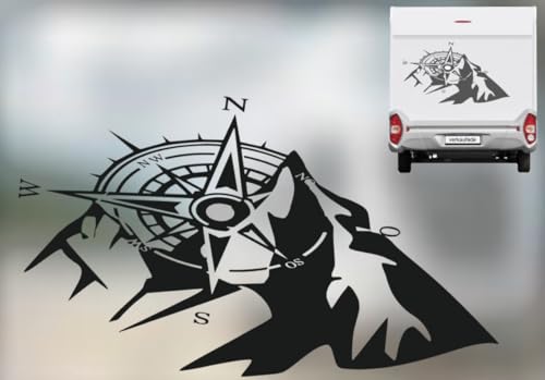 sehr schöner Kompass Aufkleber mit Berge für Wohnmobile Camper in verschiedenen Größen (SM1/6) (schwarz glanz, 20x11cm) von verkauflade by Chr/Su
