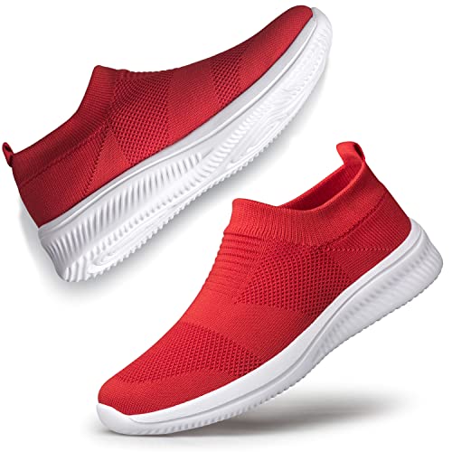 vibdiv Damen Wanderschuhe Sneakers Daily Schuhe Slip-on Leicht Bequem,Rot Weiß 36 von vibdiv