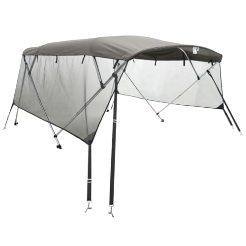 vidaXL 3 Bow Bimini Top mit Mesh-Seitenteilen, Bootsverdeck mit Aluminiumrahmen, Sonnenverdeck Boot Sonnensegel, Anthrazitgrau Schwarz 600D Polyester von vidaXL