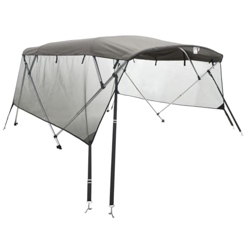 vidaXL 4 Bow Bimini Top mit Mesh-Seitenteilen, Bootsverdeck mit Aluminiumrahmen, Sonnenverdeck Boot Sonnensegel, Anthrazitgrau 600D Polyester von vidaXL