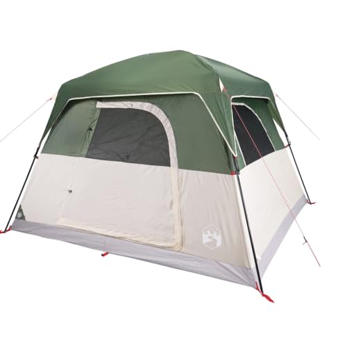 vidaXL Campingzelt 4 Personen, Kabinenzelt mit Netzwände E-Anschluss, Wurfzelt mit abnehmbarem Überzelt, Familienzelt, Grün 185T Polyester von vidaXL