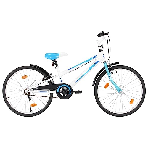 vidaXL Kinderfahrrad mit Kettenschutz Schutzblech Höhenverstellbarer Lenker Jungenfahrrad Kinderrad Spielrad Fahrrad Rad für Kinder Junge 24 Zoll Blau Weiß von vidaXL