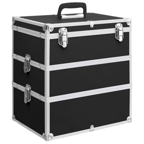 vidaXL Kosmetikkoffer Schminkkoffer Friseurkoffer Schmuckkoffer Alukoffer Werkzeugkoffer Werkzeugkasten Alu 37x24x40cm Schwarz Aluminium von vidaXL