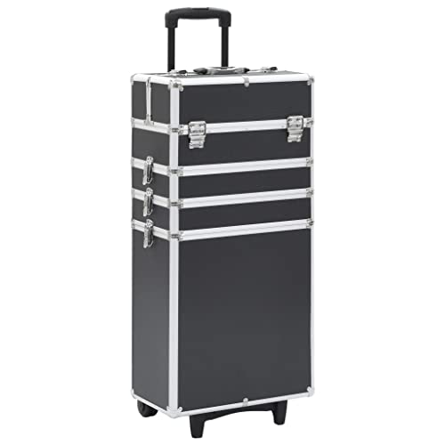 vidaXL Kosmetikkoffer mit 4 Etagen Ablagen Beauty Case Schminkkoffer Friseurkoffer Schmuckkoffer Trolley Rollkoffer Make up Koffer Alu Schwarz von vidaXL