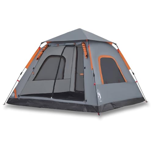 vidaXL Kuppel Campingzelt 5 Personen, Kuppelzelt mit Quick-Release-System, Wurfzelt mit Überzelt, Trekkingzelt Zelt, Grau Orange 190T Polyester vidaXL Kuppel Campingzelt 5 Personen, Kuppelzelt mit Quick-Release-System, Wurfzelt mit Überzelt, Trekkingzelt Zelt, Grau Orange 190T Polyester von vidaXL