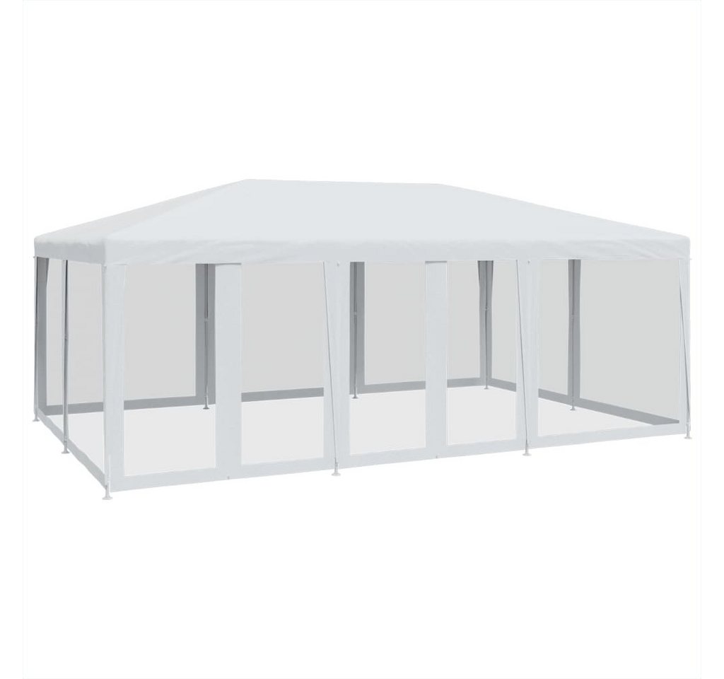 vidaXL Kuppelzelt Partyzelt mit 10 Mesh-Seitenteilen Weiß 6x4 m HDPE, (1 tlg) von vidaXL