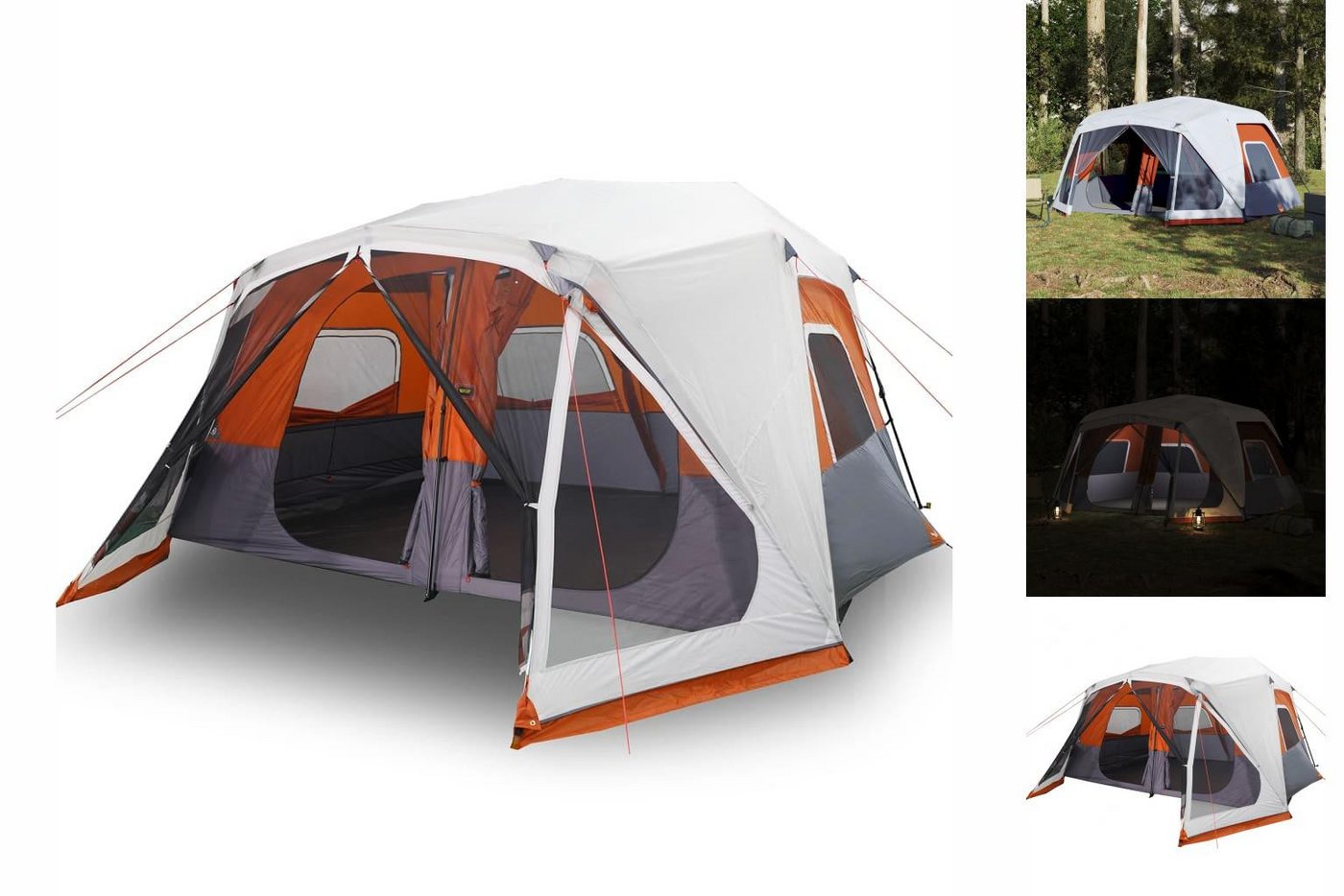 vidaXL Kuppelzelt Zelt Campingzelt Familienzelt Freizeitzelt mit LED Grau und Orange 443 von vidaXL