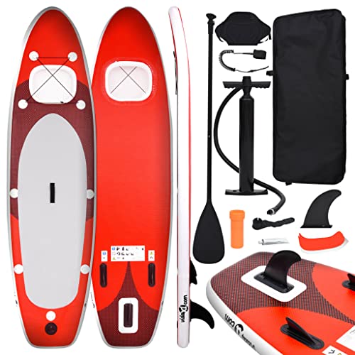 vidaXL SUP Board Set Aufblasbar für 1 Erwachsener Stand Up Paddle Surfboard Surfbrett Paddling Funboard Paddelboard Wellenreiter Rot 300x76x10cm von vidaXL