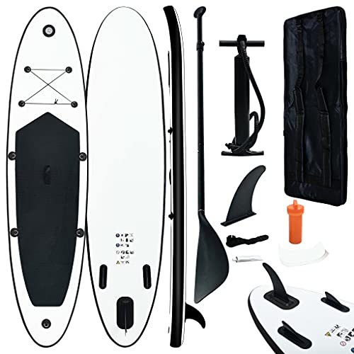vidaXL Stand Up Paddle Board Set Aufblasbar mit Tragetasche SUP Surfbrett Surfboard Paddelboard Paddling ISUP Schwarz Weiß 390x81x10cm von vidaXL