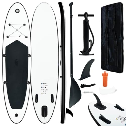 vidaXL Stand Up Paddle Board Set Aufblasbar SUP Surfbrett Surfboard Paddelboard Paddling ISUP Wellenreiter mit Tragetasche Schwarz Weiß von vidaXL