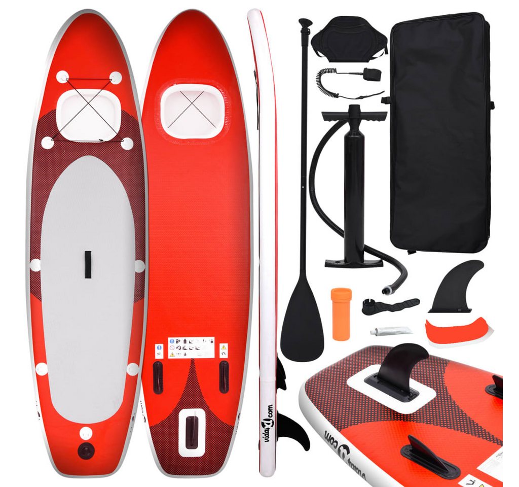 vidaXL Surfboard Footpad SUP-Board-Set Aufblasbar Rot 360x81x10 cm von vidaXL